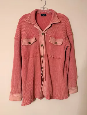 VICI Waffle Knit Shacket Pink Terracotta Oversized thumbnail 1