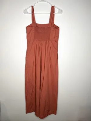 UNIQLO Terracotta Linen Blend Wide Leg Jumpsuit Square Neck Minimalist Small thumbnail 10