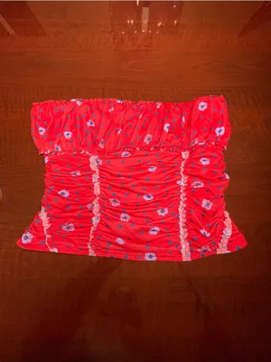 Free People Red Scottie Printed Tube Sleeveless Top Stretchy Sz L BarbieCore thumbnail 3