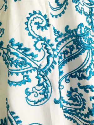 Alice + Olivia Khira Embroidered Mini Dress Bow Back Ivory Turquoise Size 8 Flaw thumbnail 9