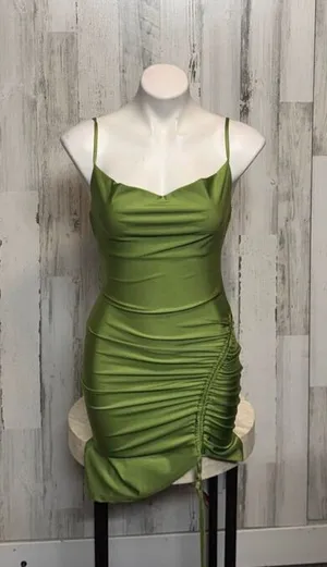 Inspired Hearts Green Satin Ruched Side Bodycon Dress – Size M thumbnail 1