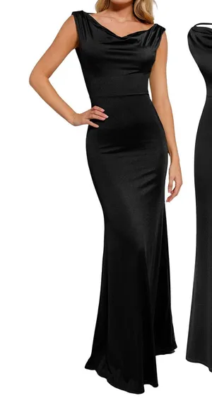 NWT Popilush Shapewear Maxi‎ Dress Cowl Neck Built-In Bra Black Small thumbnail 1