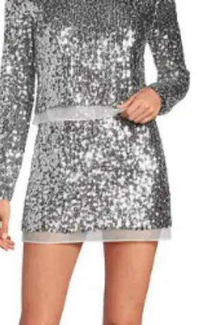 Gianni Bini Silver Sequin Mini Skirt w/Organza - Women Size 6 *NWT thumbnail 1