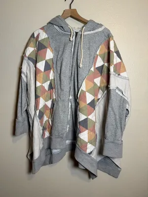 Blue Velvet Quilted Oversized Hoodie‎ Gray Size L thumbnail 1