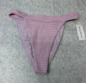 PacSun Swim Eco Purple Smocked High Cut‎ Cheeky Bikini Bottoms Small NWT 0566 thumbnail 1