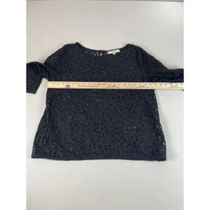 LOFT Black Lace Sheer Long‑Sleeve Top Size L thumbnail 6