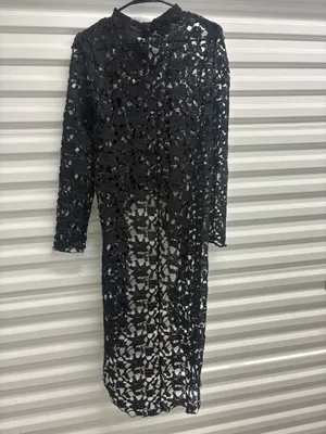 Pretty Garden Womens Black Lace Sheer Layered Round Neck Long Sleeve Midi S thumbnail 5