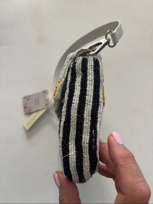 Black And White Stripe Beaded Bag With Lemon Design Double Snap Closure Nwts thumbnail 3