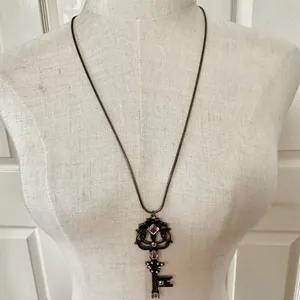 Long rhinestone key pendant necklace thumbnail 2