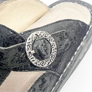 ALEGRIA Leather Black Embossed Buckle Accent Mule Slip On Slide Shoes EU 36 thumbnail 11