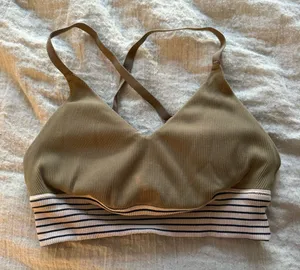 Aerie Ribbed Tan Sports Bra with Stripes thumbnail 1