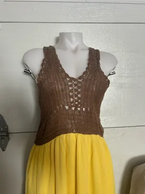 Zara Brown Crochet Bodice Yellow Maxi Dress thumbnail 2