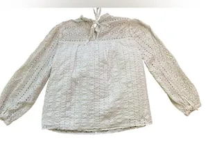 J. Crew White Eyelet Cotton Long Sleeve Tie Back Blouse thumbnail 6