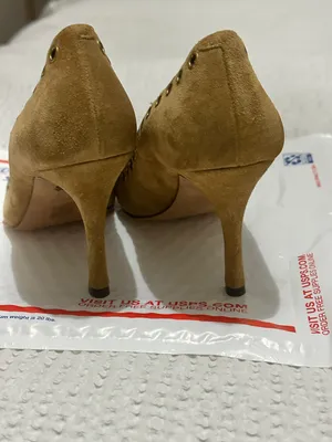 Coach varick grommet perforated suede pointed toe tan pumps thumbnail 5
