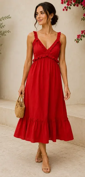 ❤️ Never A Wallflower Ruffle Cotton Midi Dress Size Small ❤️‎ thumbnail 1