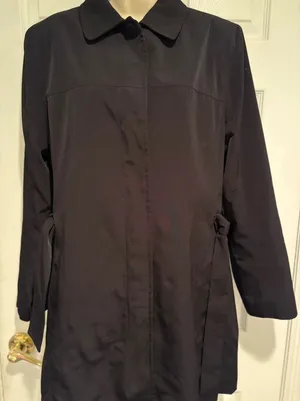 London Fog Black Trench Coat Women’s M Belt Rain Jacket Classic Chic Dark Gothic thumbnail 1