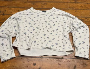 Originality Floral Print Textured Knit Cropped Long‎ Sleeve Sweater Top Size S thumbnail 1