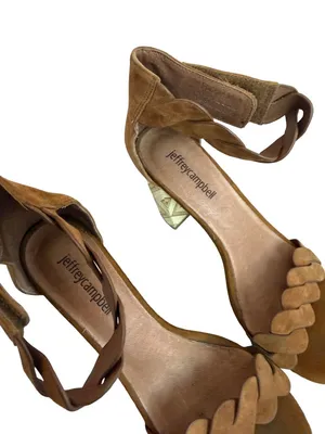 Jeffrey Campbell LIndsay Sandals Suede Camel Block Heel Retro Size 7 Women's thumbnail 12