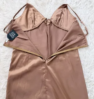 Mimosa Silky Slip Mini Dress In Milk Chocolate Brown Size M - NWT thumbnail 5