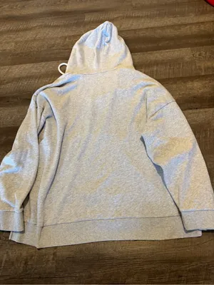 American Eagle Light Grey Hoodie V-Neck Hooded Sweatshirt thumbnail 3