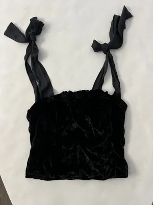 Free People Trapped In Your Love Tie Strap Velvet Tank Top in Black Small $98 thumbnail 6