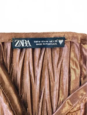 ZARA Brown Pleated Satin Camisole Top Medium M Made in Portugal thumbnail 2