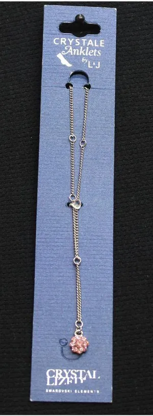 NWT Crystale by L & J Swarovski Crystal Anklet Silver Gray / Pink 8" + 1.5" thumbnail 1