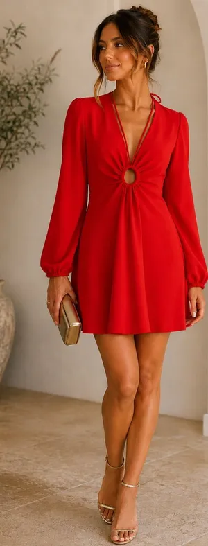 ALC Frank Leslie LS Mini Dress Size 8 NWT Red Long Sleeve $495 thumbnail 1