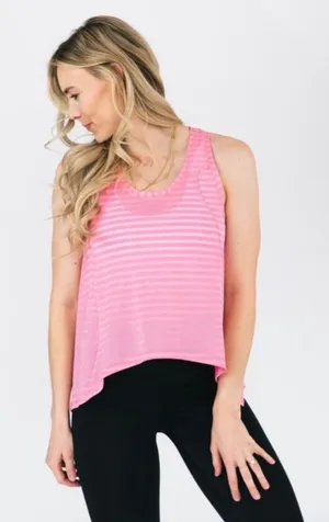 ZYIA Active Pink Nimbus Split Back Tank Top Striped Racerback Gym Workout NEW Lg thumbnail 1