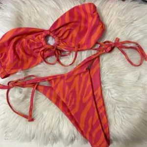 Amazon Pink zebra stripe bandeau bikini set size small thumbnail 2