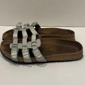 Birkie Birkenstock Florida 3 Strap Slip On‎ Sandal Silver Women's 7-7.5 EU 38 thumbnail 2
