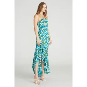 AMUR Blue Green White Edie High Low Tie Neck Floral Gown WOMENS 8 thumbnail 3