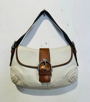 COACH White Brown Saddle SoHo Leather Hobo Leather Handbag F10192 thumbnail 1