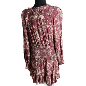 Aerie Floral Printed Long Sleeve Mini Dress Medium Women’s Pink 1172 thumbnail 3