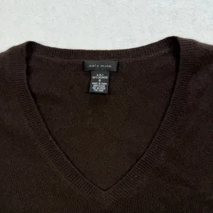 Only Mine 100% Cashmere Sweater Women’s Small Brown 2-Ply V-Neck Pullover thumbnail 3