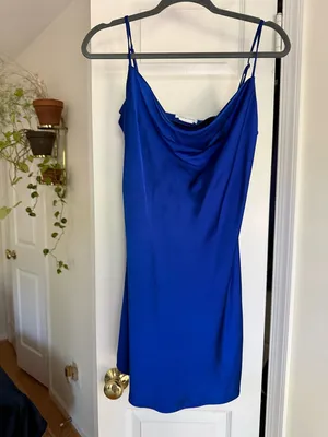 Revolve Lovers + Friends Marley Mini Dress Cobalt Blue Satin Cowl Neck - Size S thumbnail 7