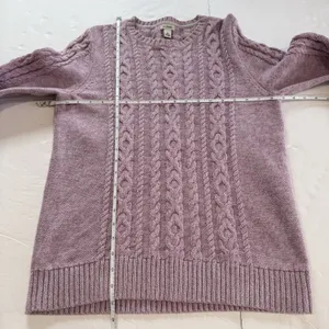 LL Bean Pink Marled‎ Double L Mixed Cable Crew Neck Pullover Sweater Size LARGE thumbnail 6