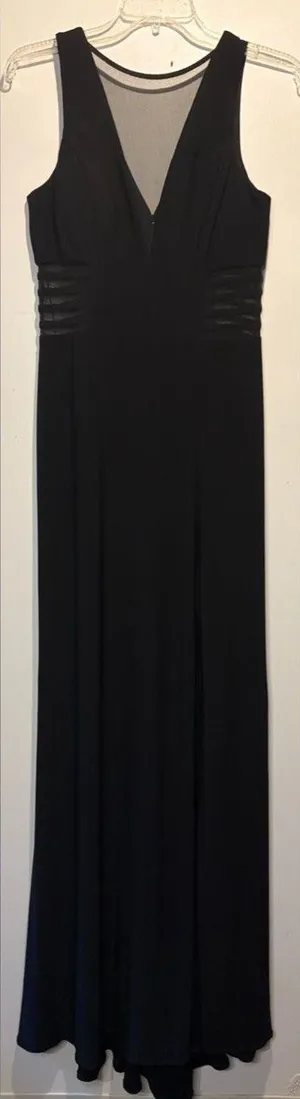 Nightway Black Maxi Dress Gown Sheer Front + Side Cutout Details Slit Size 8 thumbnail 1