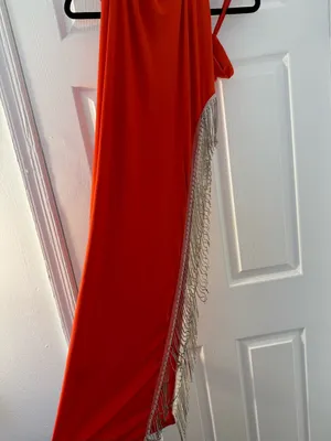 Red Strappy Cutout Evening Dress with Fringe thumbnail 7