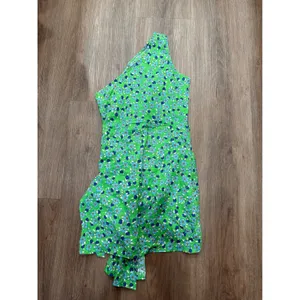 Hello Molly Green Floral One‎ Shoulder Cotton Sarong Mini Dress US 4 S 334 thumbnail 2