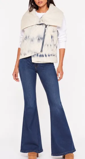 Free People We The Free Tie Dye Sherpa Lined Puffer Vest Blue Ivory S thumbnail 1