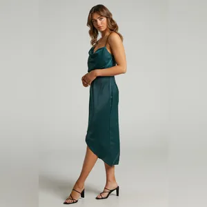 Showpo Sisters By Heart Asymmetric Cowl Neck Midi Dress in Emerald Satin Size 4 thumbnail 5