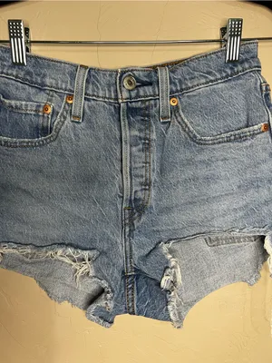 Levi’s 501 High Rise Distressed Raw Hem Button Fly Frstuval Cowgirl Denim Shorts thumbnail 3