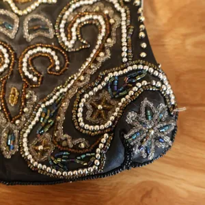 Vintage 90s Y2K Fashion Express Beaded Kiss Lock Clutch Womens Black Evening thumbnail 6