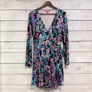 NWOT Lilly Pulitzer Multicolor Floral Wrap Romper - Pink, Blue, Teal! Size Large thumbnail 3