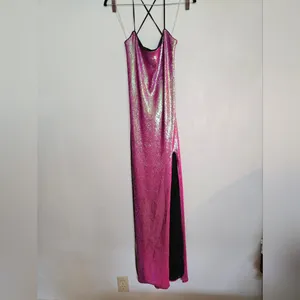 Lulu's Glam Diva Iridescent Hot Pink Sequin Lace-Up Maxi Dress thumbnail 3