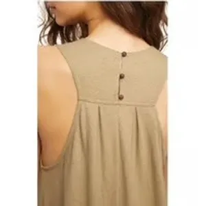 Free People Mini Dress‎ Womens Salt Marsh M Tan Pleated Cotton OB1164929 thumbnail 13