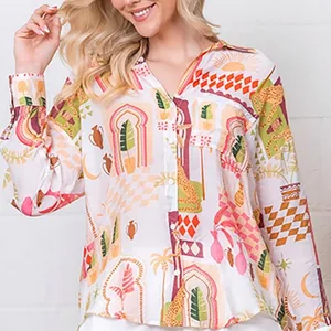 Peach Vibrant pink yellow casual button up lightweight‎ size large thumbnail 1