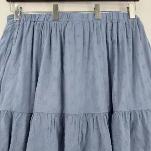 Old Navy XXL Blue Embroidered Tiered Mini Skirt Cotton Rayon Tie Waist Boho Chic thumbnail 4