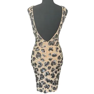 NWT Designer Jovani Sz.00 Mini Dress Sequin Leopard Print Nude Illusion Low Back thumbnail 2